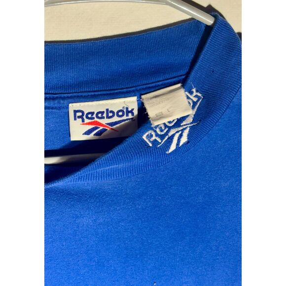 Vintage Reebok Long Sleeve Shirt Blue Men’s Large Logo Collar 90s Athletic Tee - Picture 3 of 4
